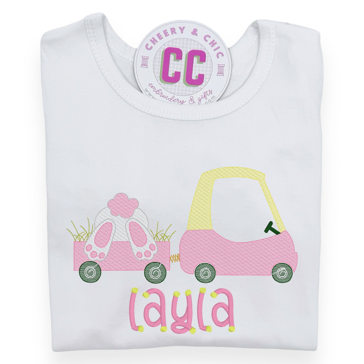 Car and Wagon Easter Bunny Girls' Monogrammed Shirt