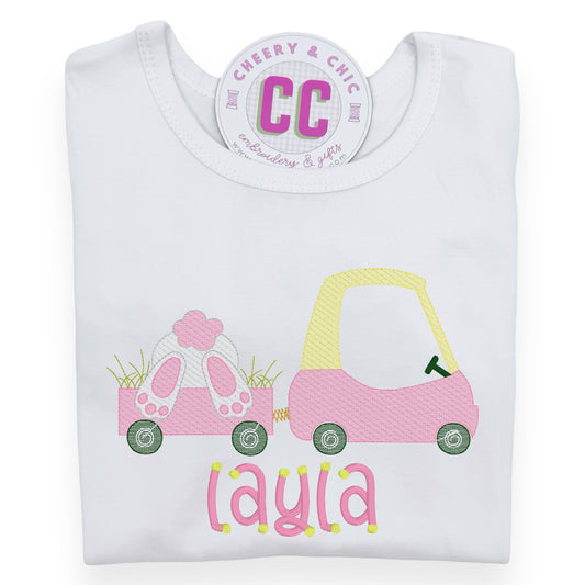 Car and Wagon Easter Bunny Girls' Monogrammed Shirt