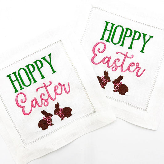 Hoppy Easter Cocktail Napkins | embroidered Easter napkins