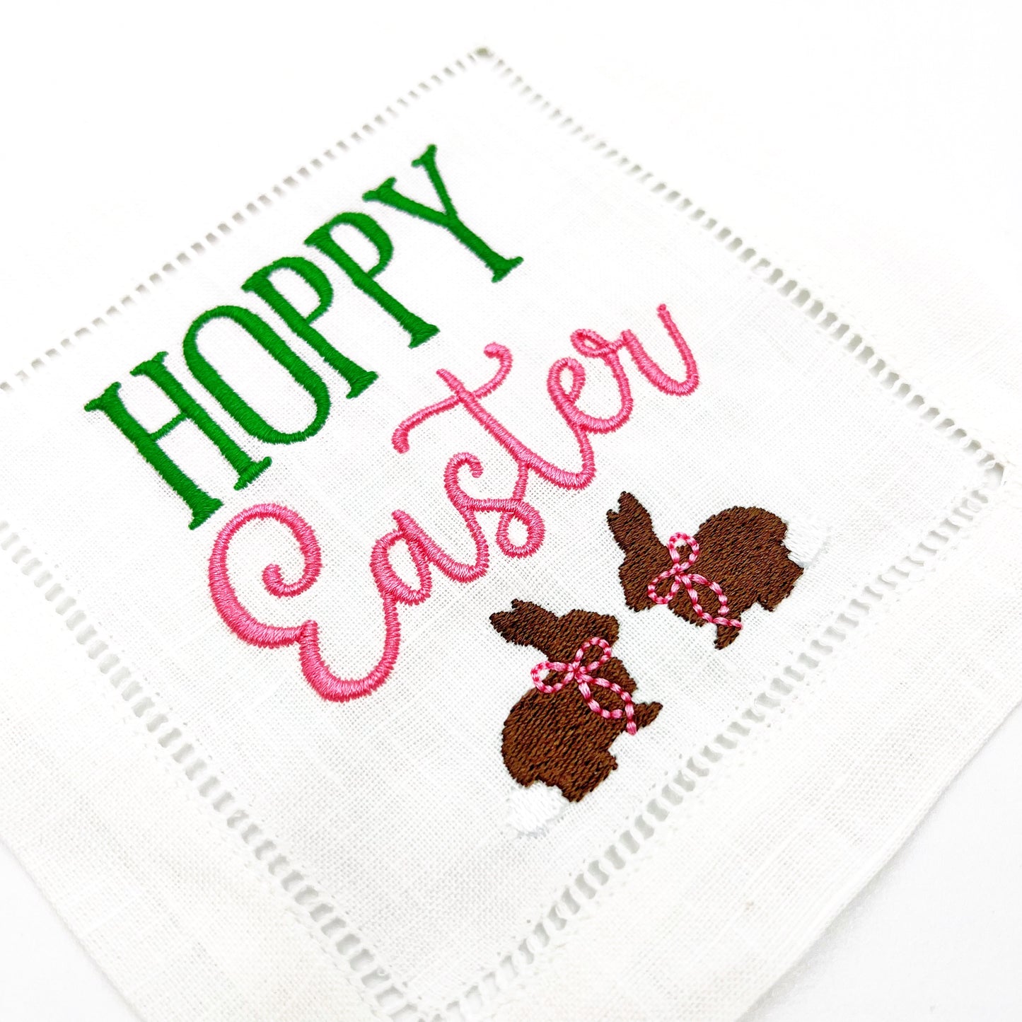 Hoppy Easter Cocktail Napkins | embroidered Easter napkins